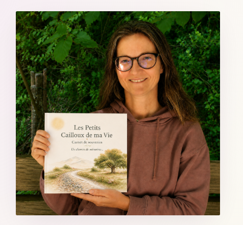 Sheila Macé présentant son carnet Les Petits Cailloux de ma Vie — Un chemin de mémoires